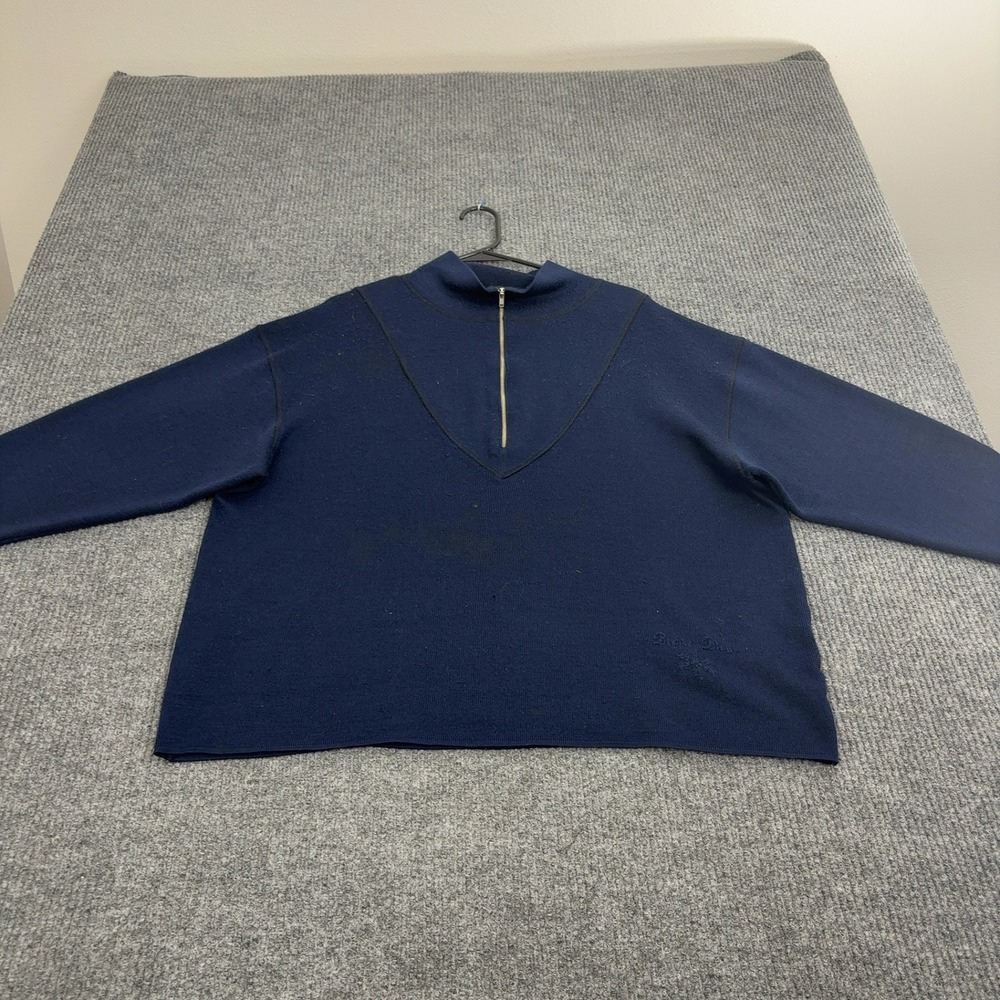 Vintage Blanc Bleu Sweater Mens One Size Navy Blue Wool Blend Quarter Zip Retro